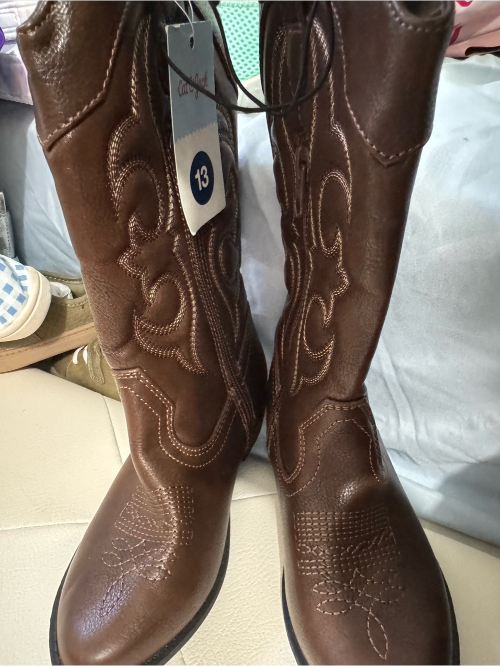 Women's Brown Embroidered Western Heeled Boots